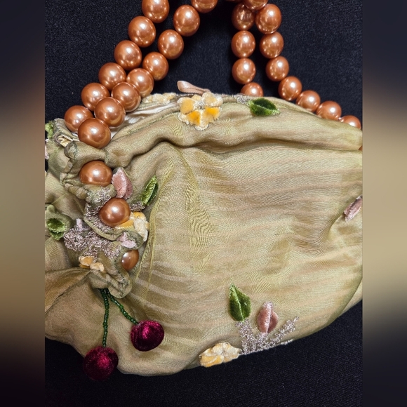 noshi Handbags - Noshi Clutch Elegant Soft Purse Beaded Handle Cherry Accent
